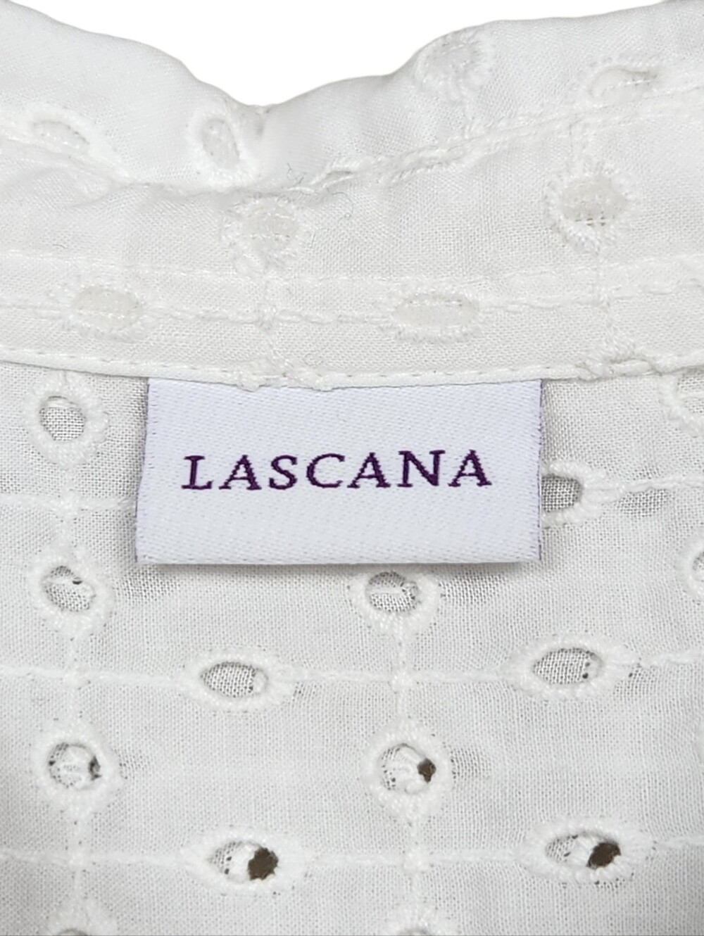 Lascana White Eyelet Button Up Long Sleeeve Collared Blouse Womens Size 12 - Picture 9 of 12